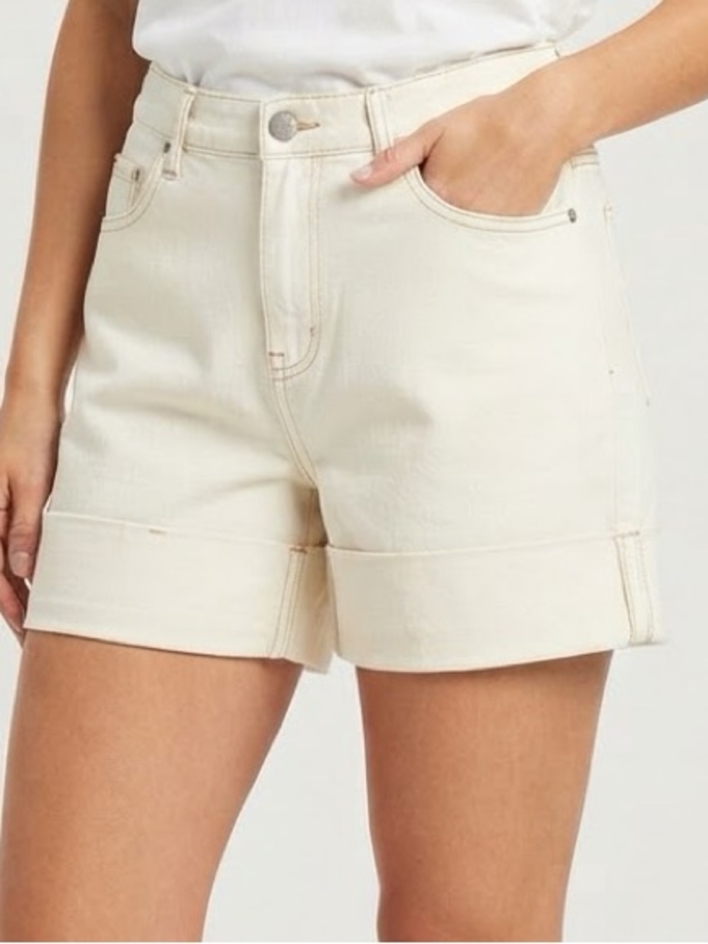 Future Collective Cream High-Rise Cuffed Women's Shorts Size 10
